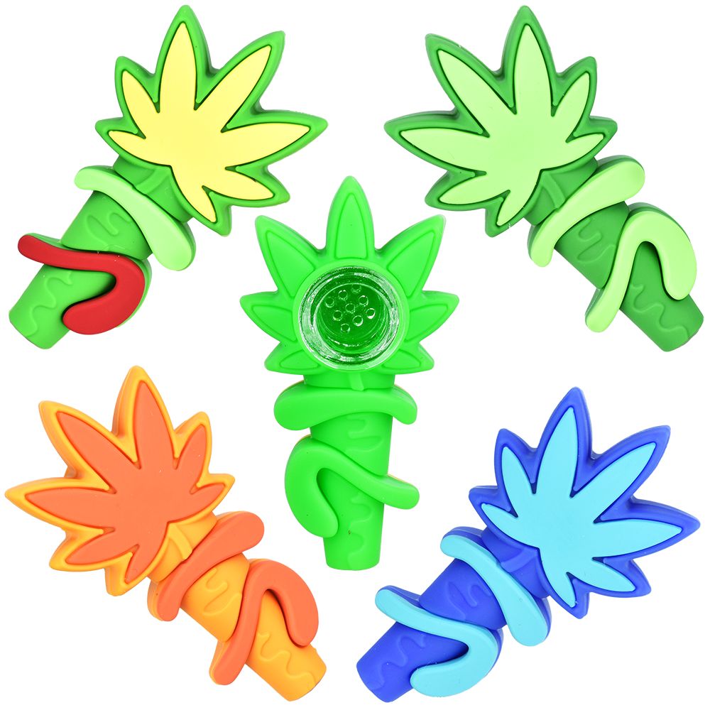 Silicone Hemp Leaf Hand Pipe – 3″ / 5ct