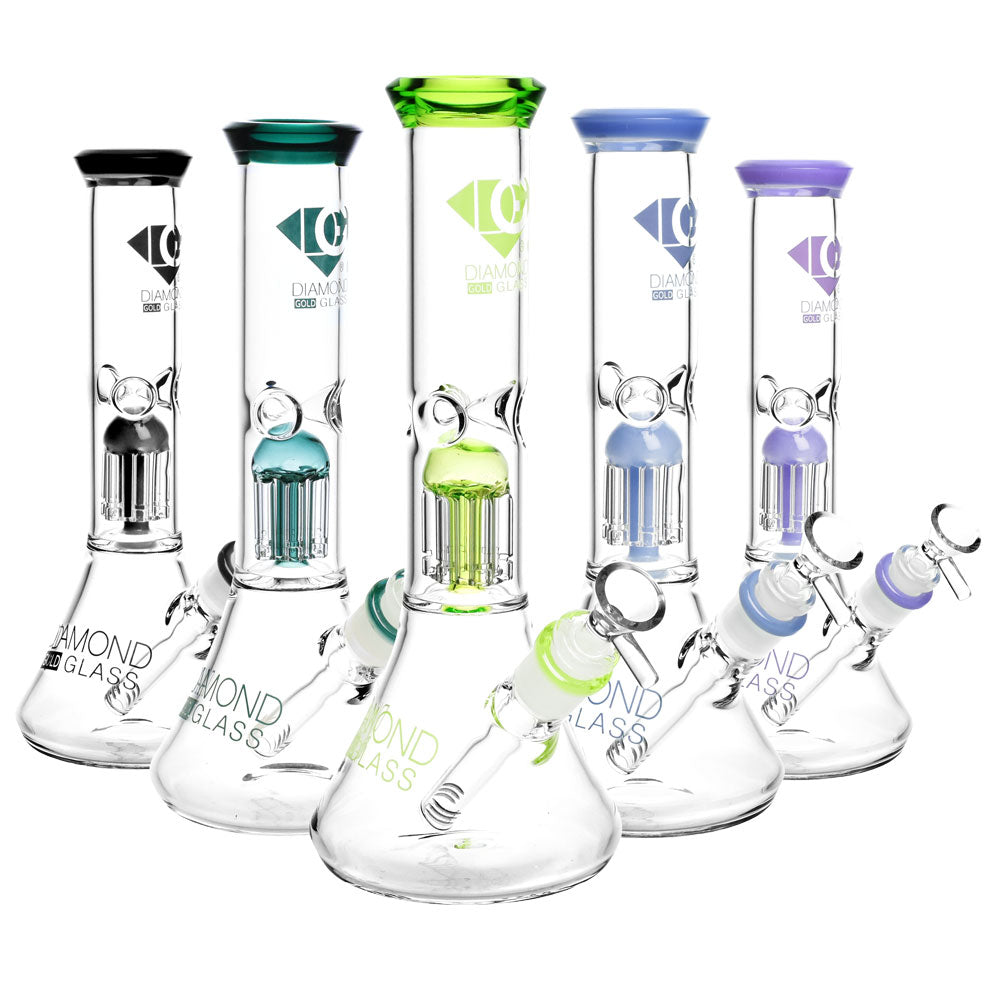Diamond Glass Clear Mansion Water Pipe-11″/14mmF/Colors Vary
