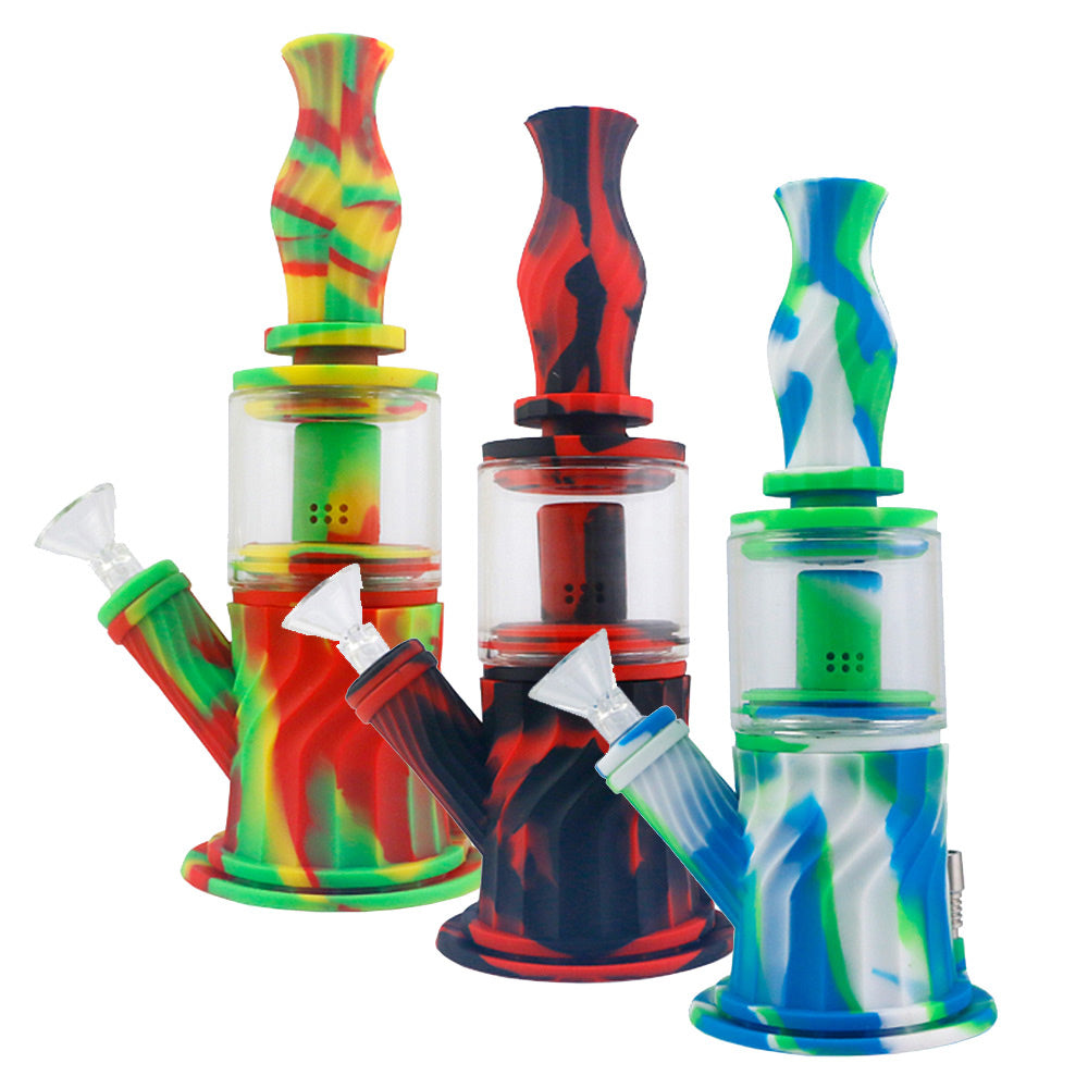 Silicone Water Pipe – 10″ 4-1 / 14mm F / Colors Vary