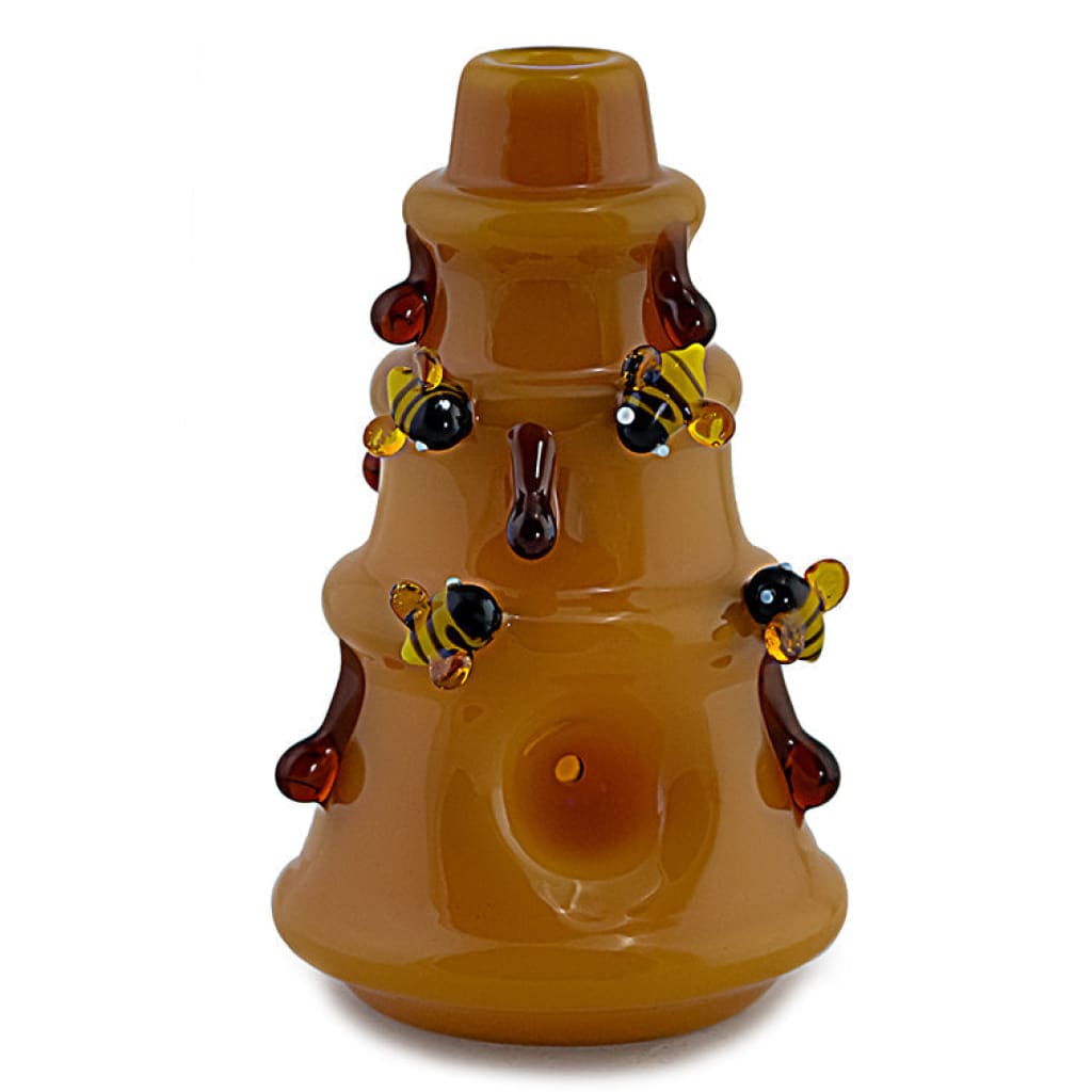 Honeycomb Glass Pipe with Honeybee and Honey Droplet Design