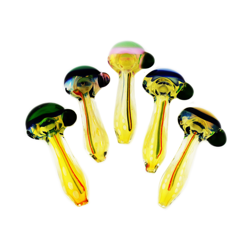 4.5″ Silver Fume Double Glass Spoon Pipe with Rasta Accent
