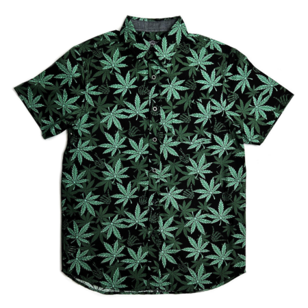 Black Leaf Pattern Woven Short-Sleeve Shirt Set
