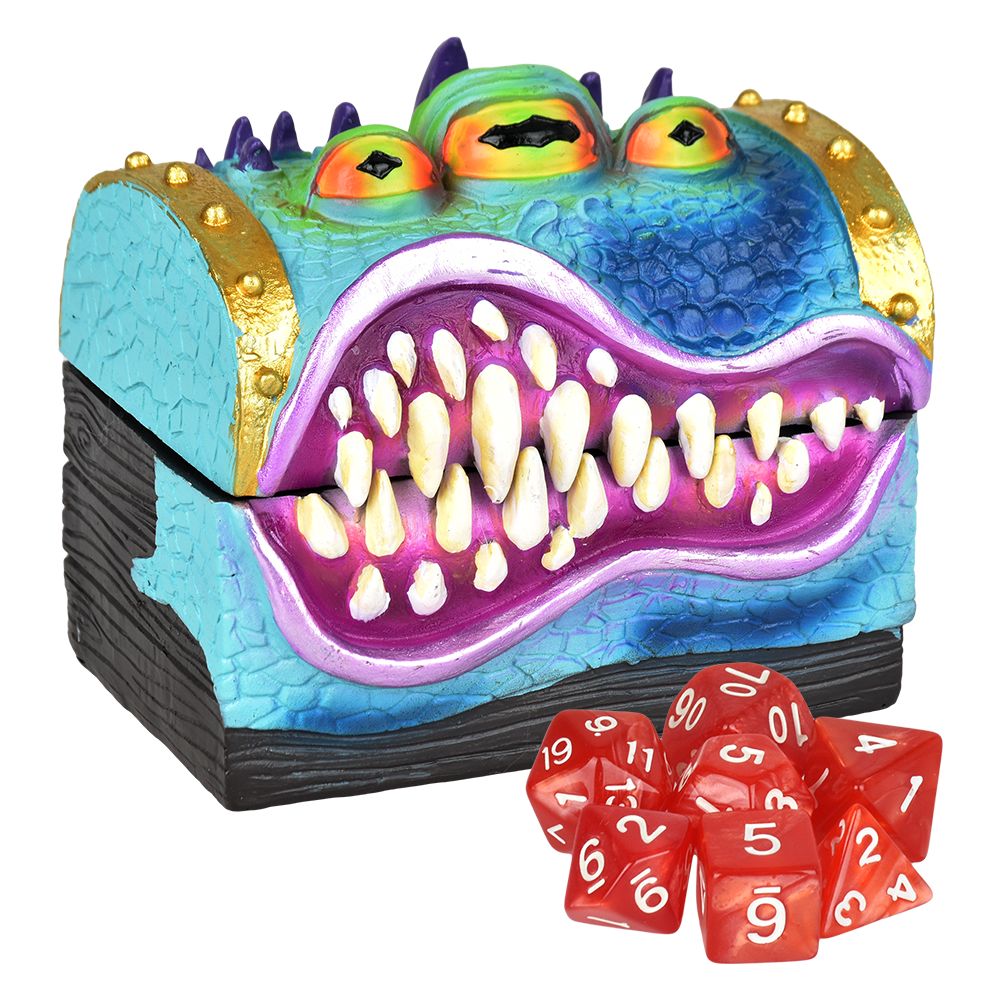Monster Polyresin Box with Gaming Dice – 3.8″ x 3.6″