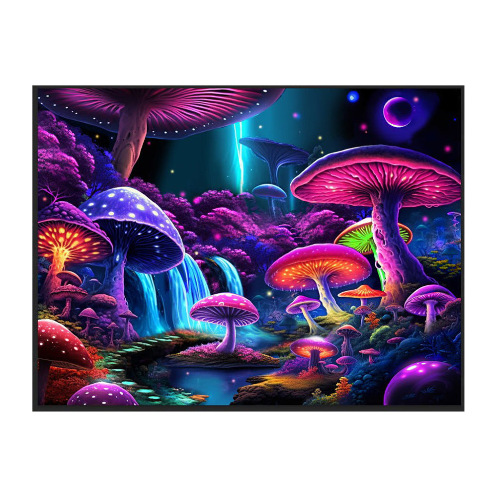 Special Tree Black Light Reactive Mushroom Wall Tapestry – 81″x53″
