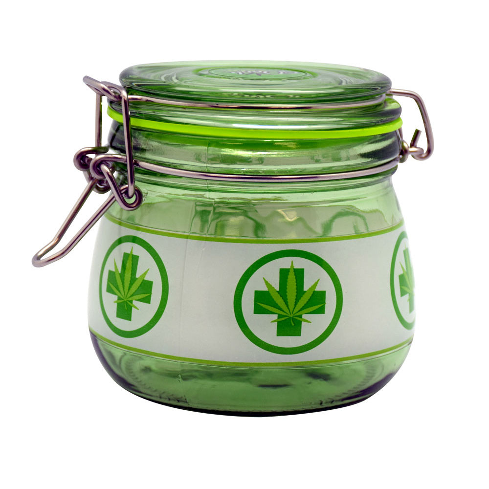 Medical Leaf Glass Jar | Green