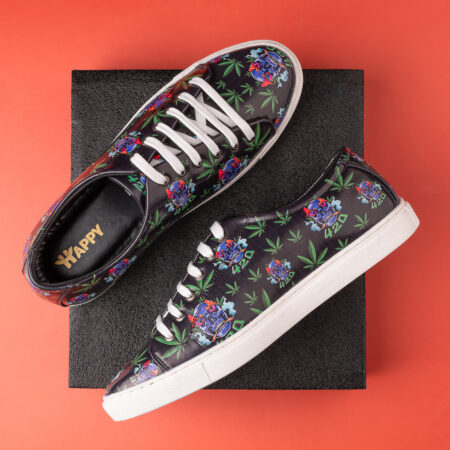 Deep Black Skull Pattern Vegan Leather Shoes