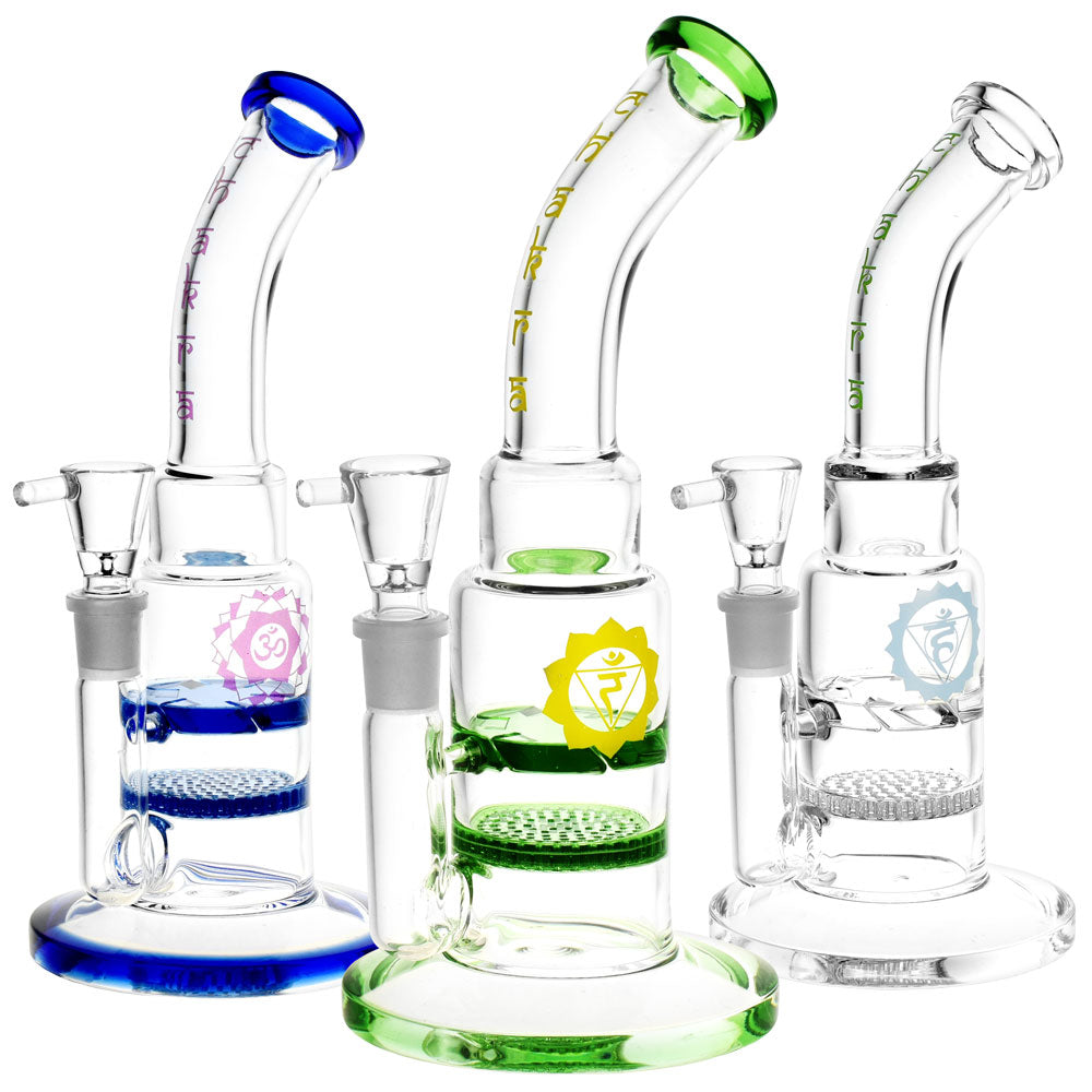 Honeycomb & Vortex Perc Water Pipe – 9″ / 14mm F / Colors Vary