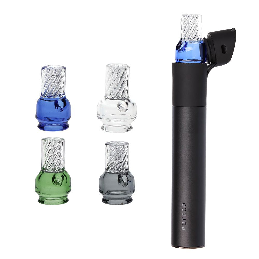 Pulsar Vortex Glass Mouthpiece Attachement for Puffco Pivot w/ Display Stand – Colors Vary