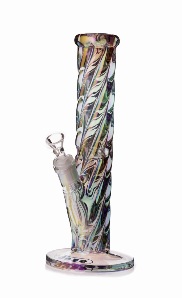 Daze Glass – 12 Inch Iridescent Rainbow Spiral Glass Water Pipe