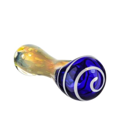 Nightfall Spoon Pipe with Gold Fumed Glass and Royal Blue Swirls