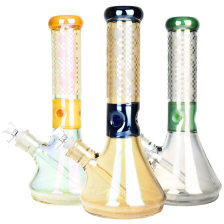 Mandala Secret Iridescent Etched Water Pipe - 12"/14mm F/Colors Vary