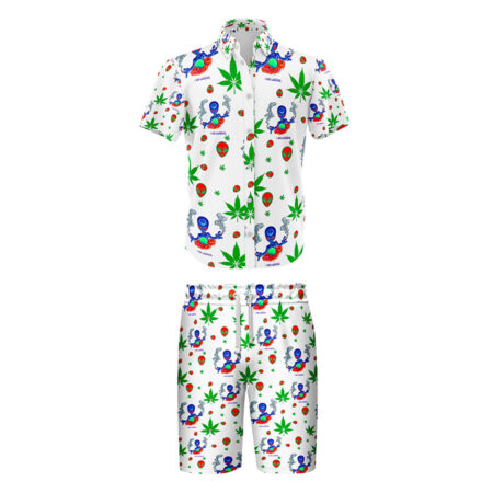Leaf Print White Comfort Shirt & Short Set