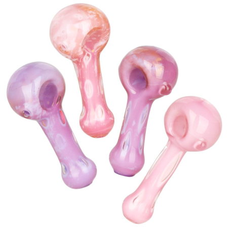 4CT BUNDLE - Milky Spotted Glass Spoon Pipes - 3.75"-4" / Assorted Colors and Styles