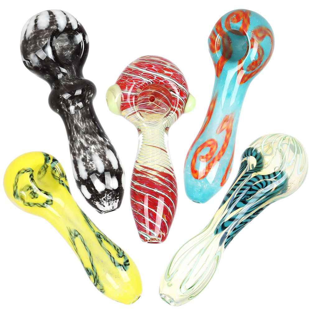 20CT BUNDLE – Deluxe Glass Spoon Pipe – 4″ / Assorted Colors and Styles