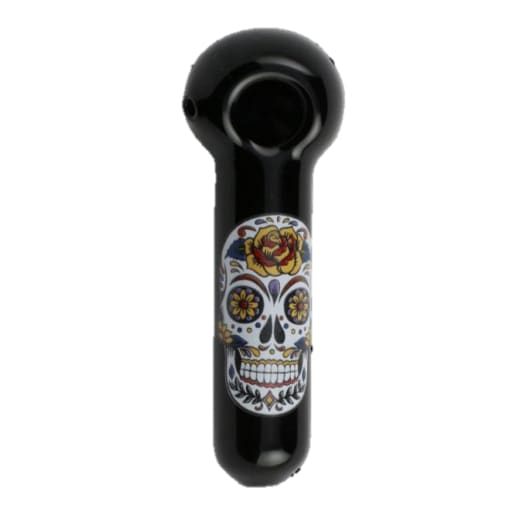 Sugar Skull Label Glass Pipe with Vibrant Skull Design