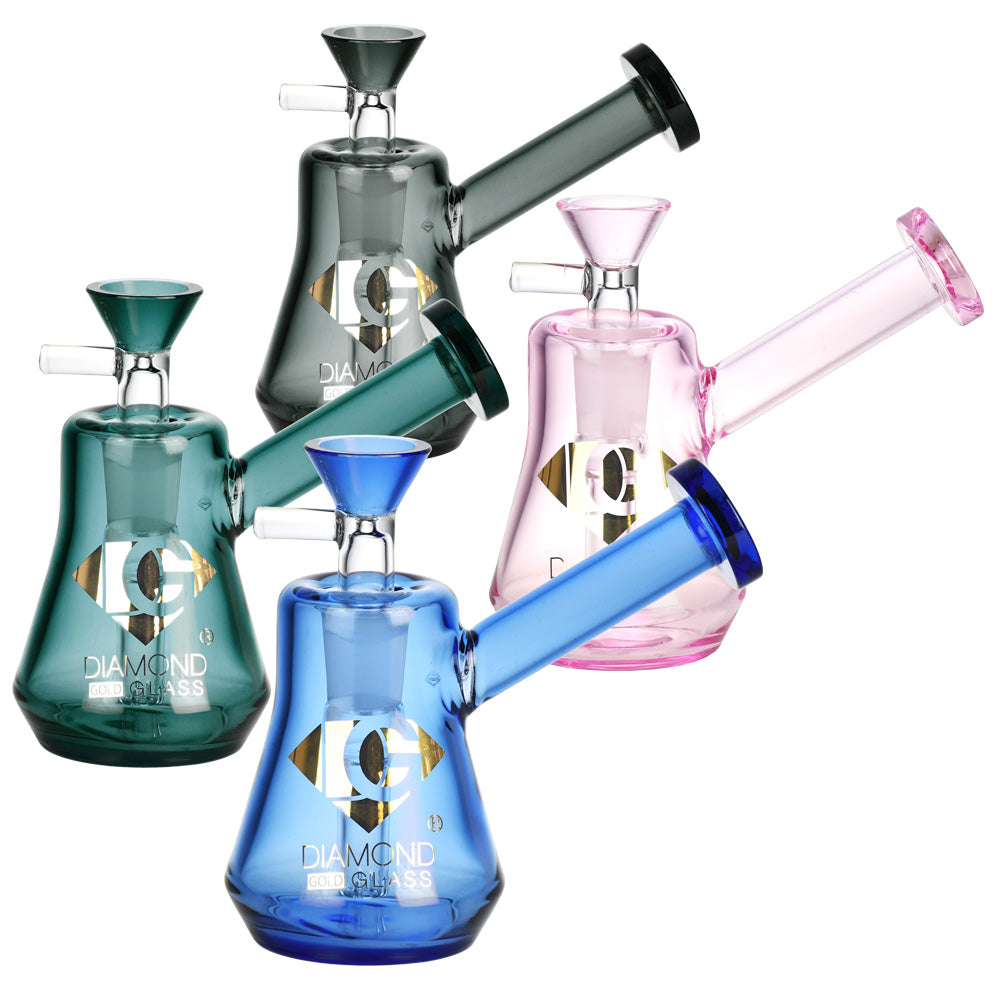 Diamond Glass Gold Mallet V2 Water Pipe – 4″/14mm F/Clrs Vry