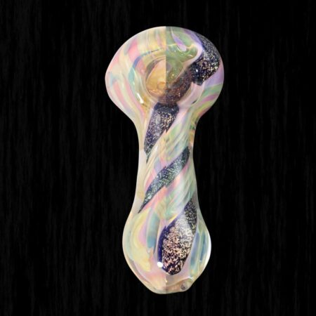 Spyrogyra Dichro Glass Pipe with Gold Fume and Cobalt Blue Strips