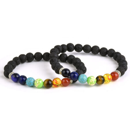 Semi-precious & Lava Stone Bead Chakra Power Bracelet -12PK
