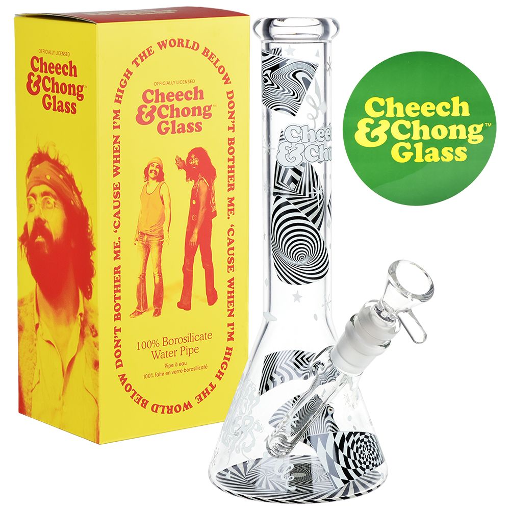 Cheech & Chong Glass Optical Illusion Glow Beaker Bong – 10″
