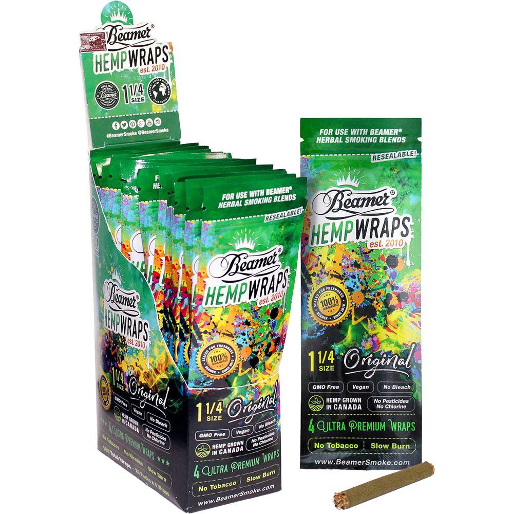 25PK DISPLAY – Beamer Ultra Premium Natural Vegan Hemp Wraps – Original / 1 1/4 / 4pc