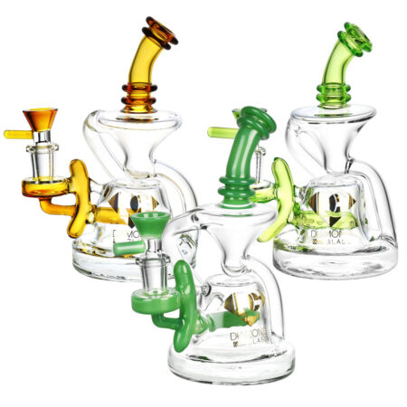 Diamond Glass Gold Juno Recycler Water Pipe - 7"/14mm F/Clrs Vry