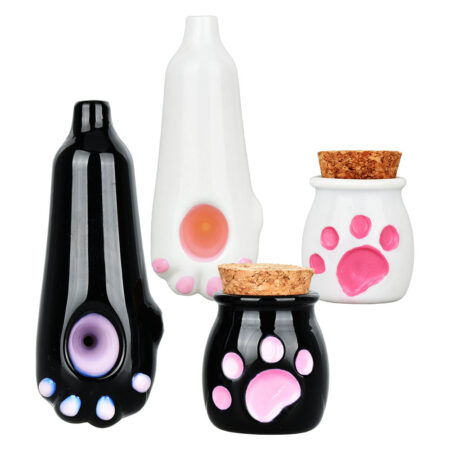 Cat Paw Glass Hand Pipe & Jar Set - 4"