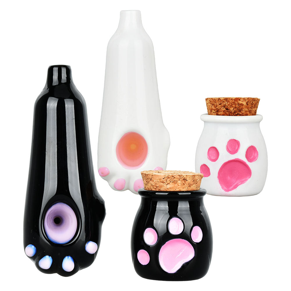 Cat Paw Glass Hand Pipe & Jar Set – 4″