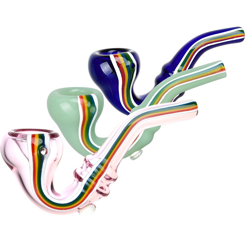 Striped Sherlock Glass Hand Pipe – 5″ / 10CT