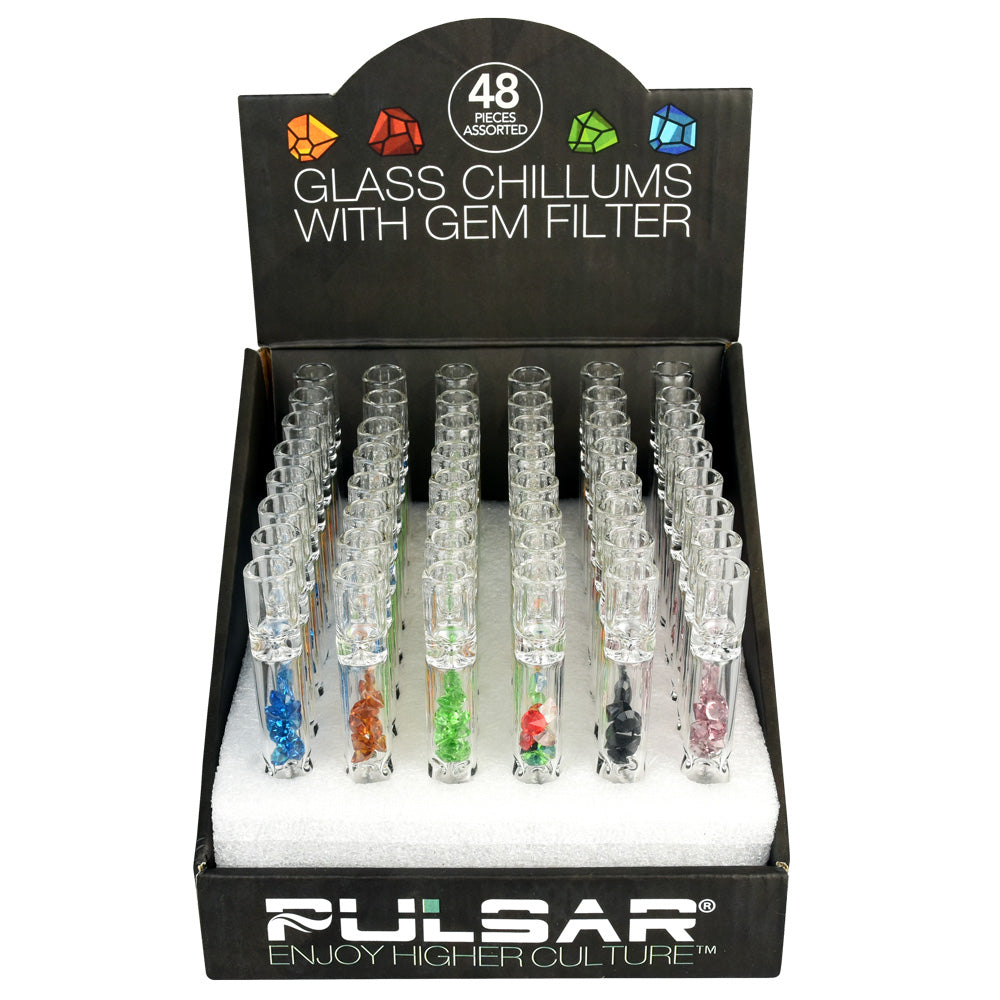 Pulsar Glass Chillums w/ Gem Filter- 4″/Asst – 48PC DISPLAY