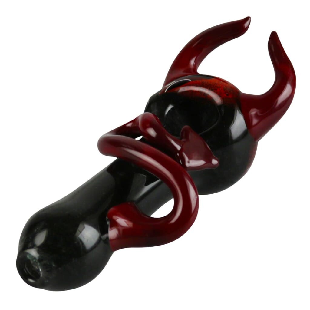 Fritted Hand Pipe With Devil Horns And Tail Design