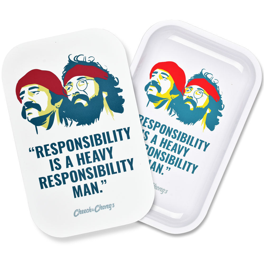Cheech & Chong x Pulsar Metal Rolling Tray W/ Lid – Responsibility / 11″ x 7″
