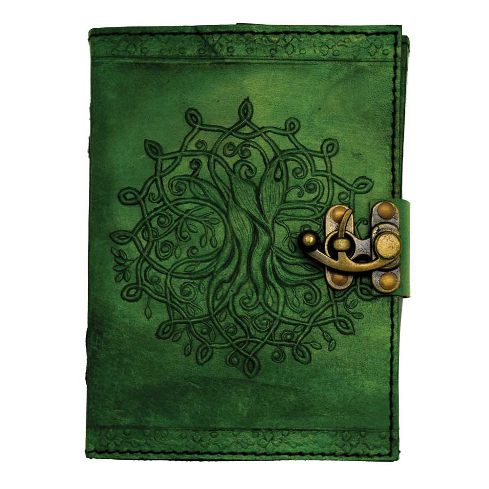 Green Tree of Life Mandala Leather Journal