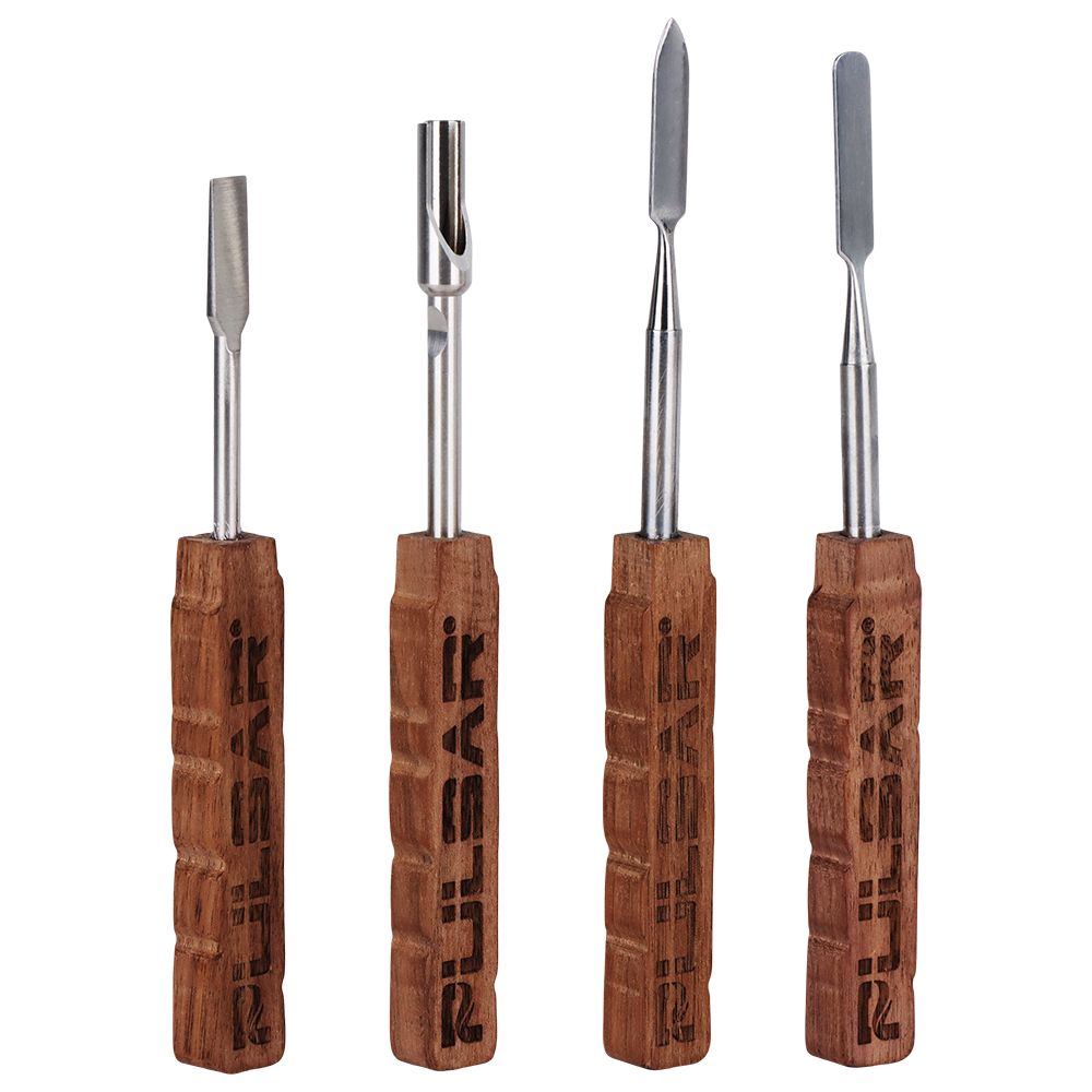 4CT BUNDLE – Pulsar Wooden Dab Tool w/ Stainless Steel Tip – 5″-5.8″ / Assorted Styles