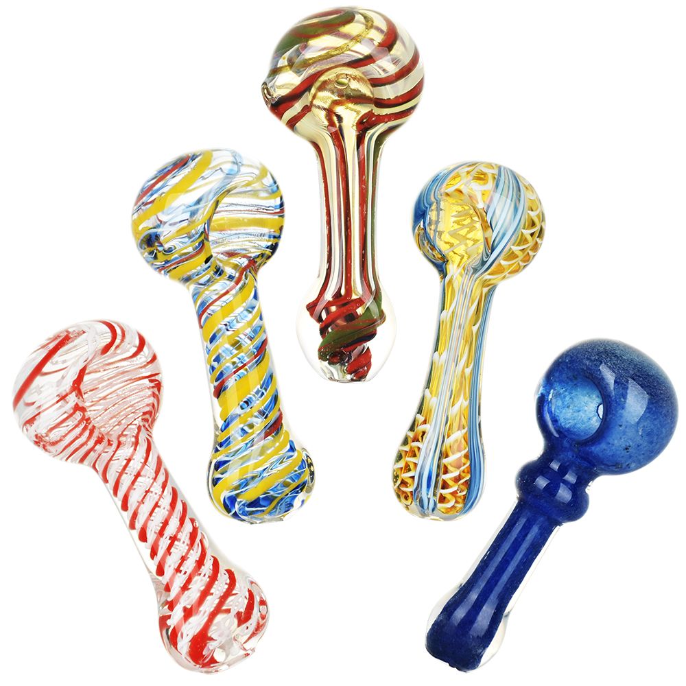 Strident Striped Assortment Glass Spoon Pipes – 3.5″ 20ct