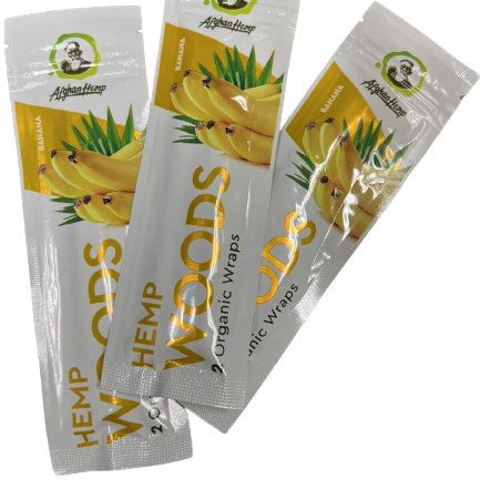 Afghan Hemp Woods Herbal Organic Natural 2 Banana Flavor Papers Wraps Per Pack (3 Count)