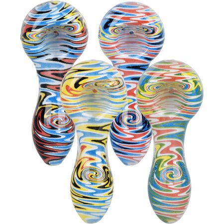 Wig Wag Colorful Print Glass Hand Pipe – 3.75″ / Colors Vary