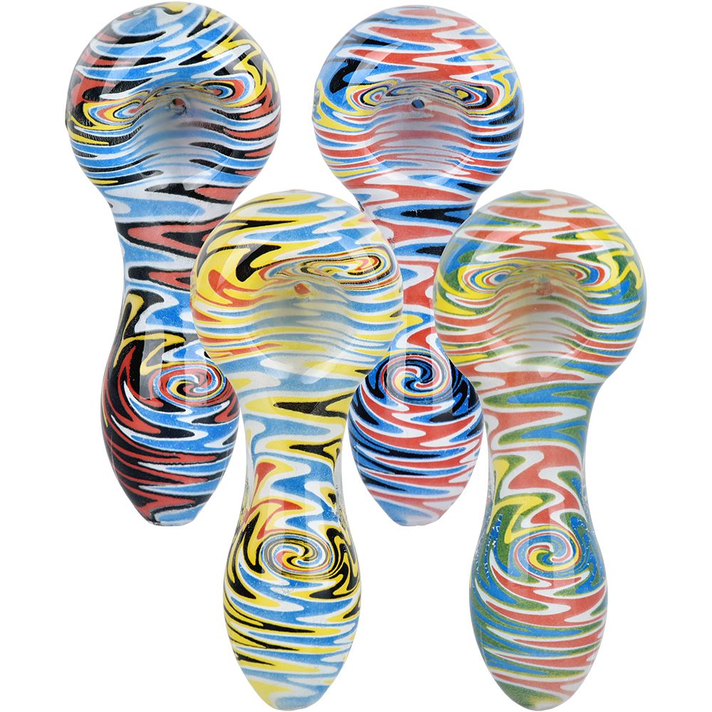 Wig Wag Colorful Print Glass Hand Pipe – 3.75″ / Colors Vary